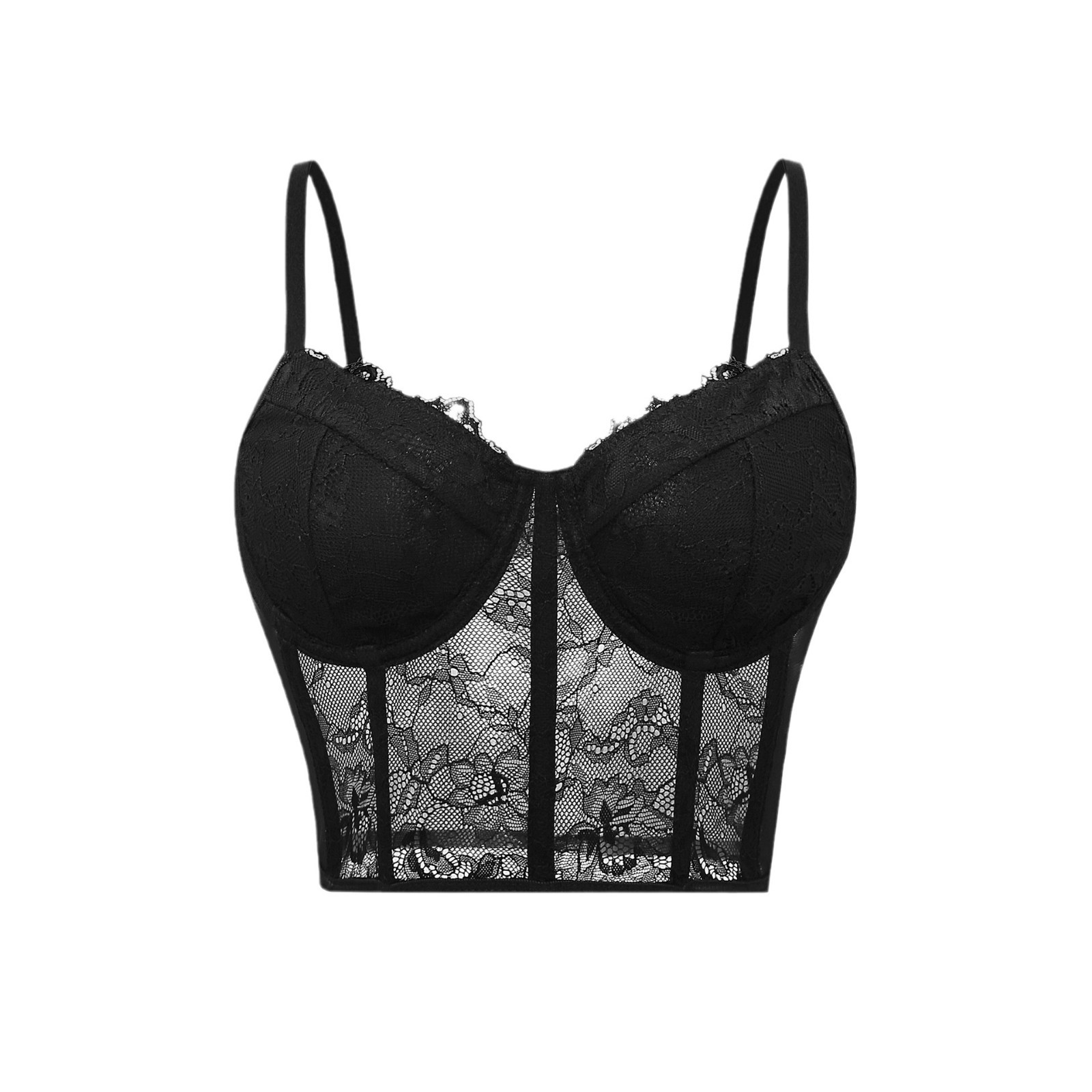 Sheer Mesh Bra - Bra Push Up hitam Semi transparan,