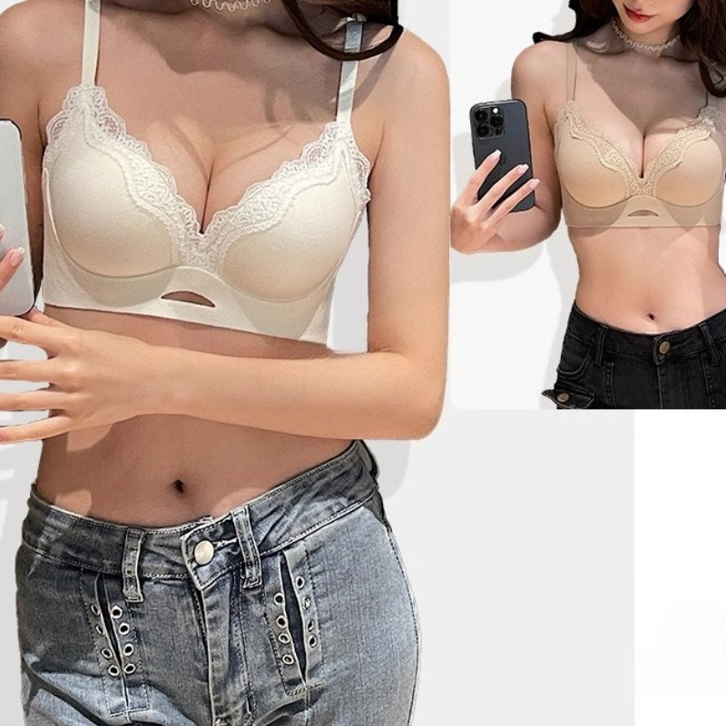 T Shirt Bra Seamless - Bralette Matte Elegan dengan Renda, Cup