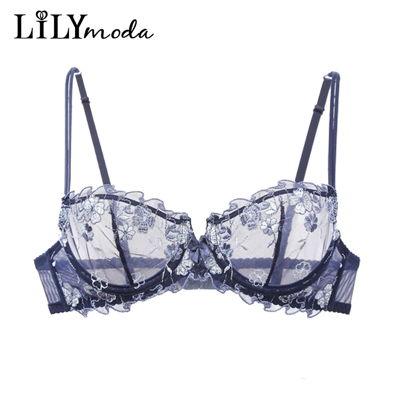 Demi Bra Balconette - Lilymoda Wanita Sangat Transparan Bergaris Bra