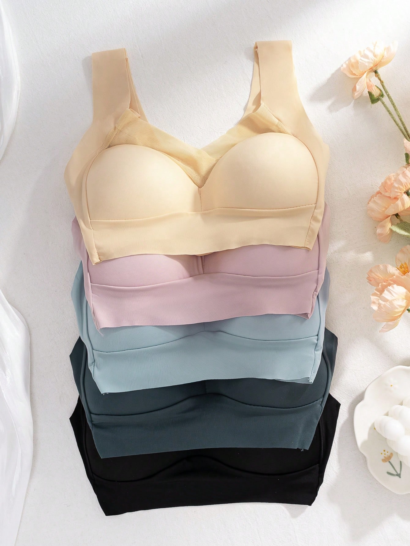 5pcs Bra Wanita Tanpa Kawat Ba - Sleep Bra Bralette ulasan dan harga