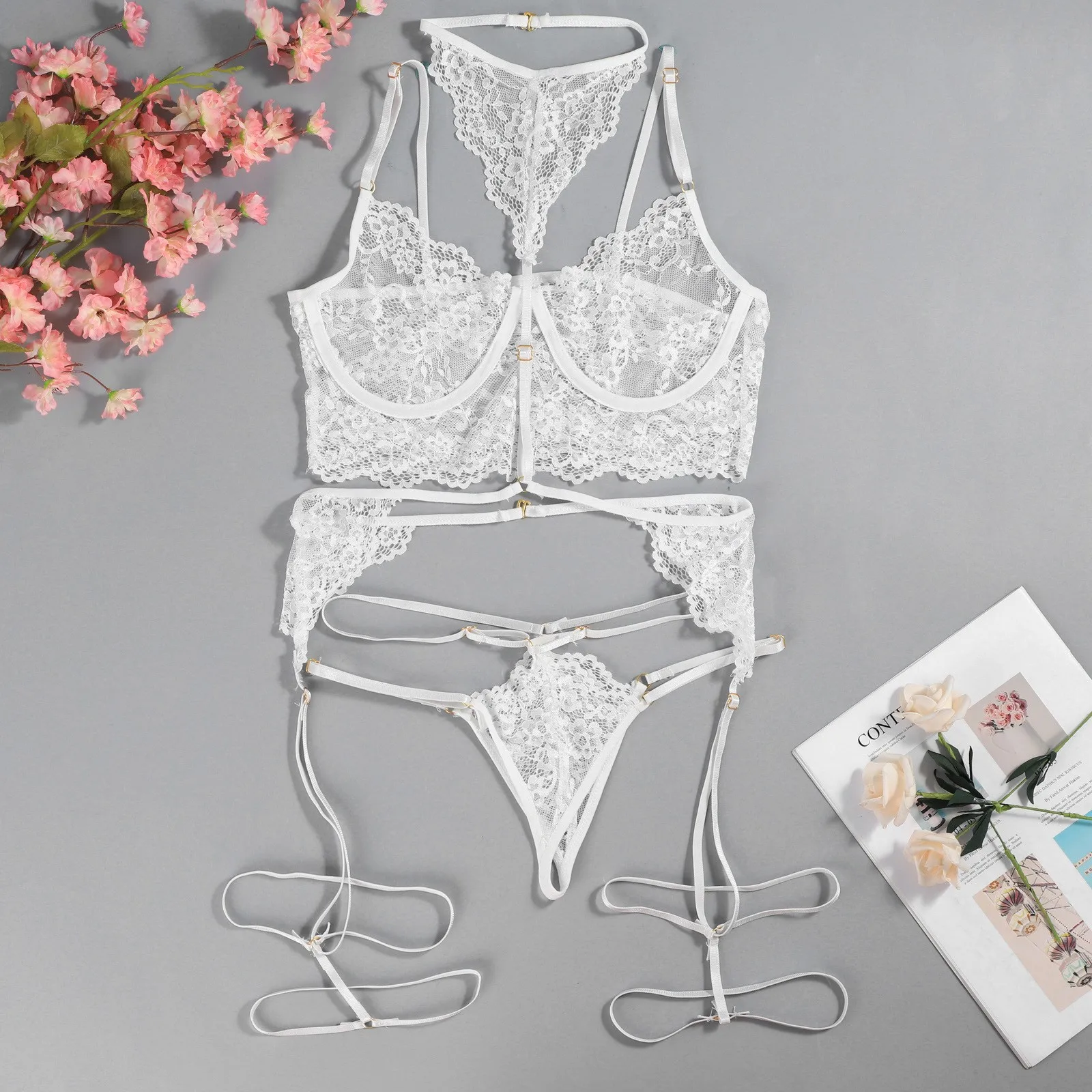 Set Pakaian Dalam Wanita 3pcs  - Lace Bralette Set ulasan dan harga